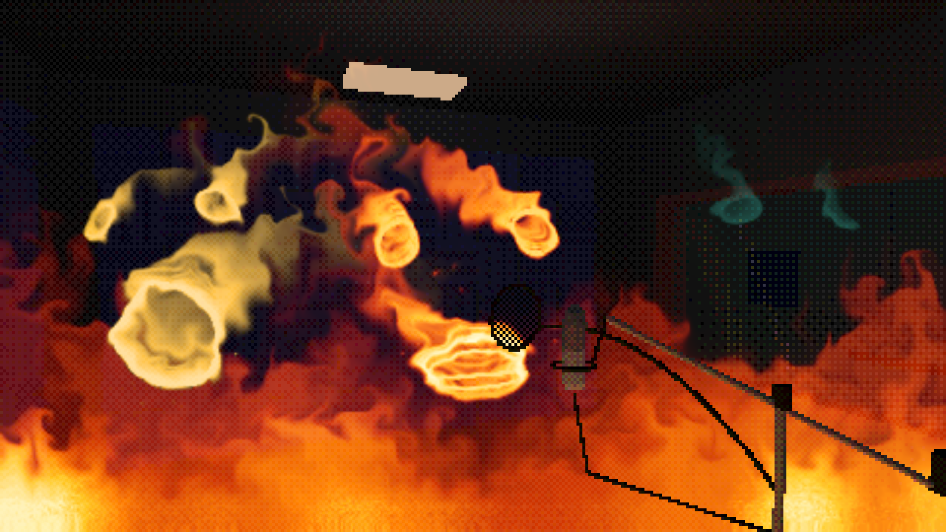 glowing faces singing in a wall of fire, from take seventeen