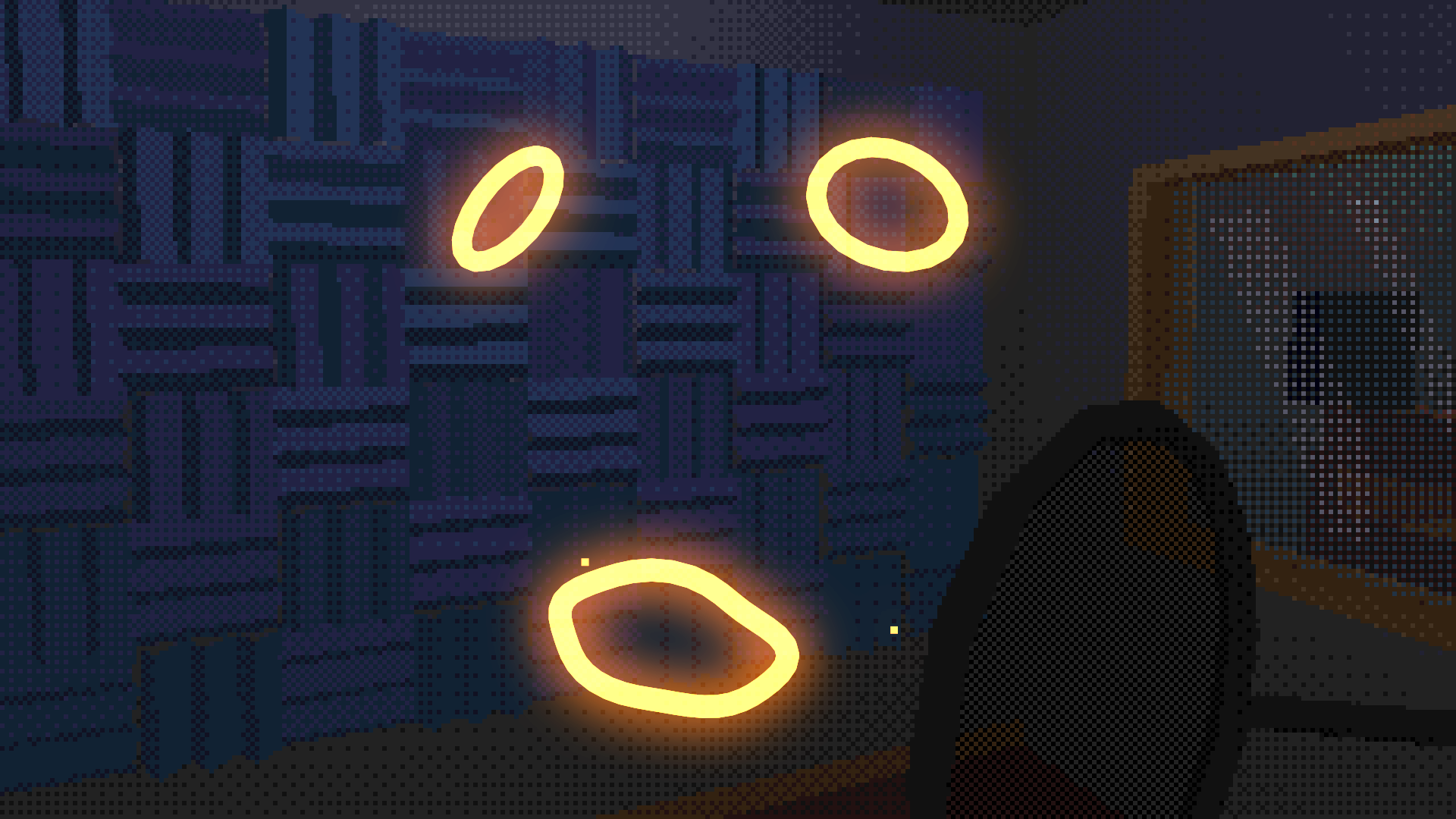 the singer from take seventeen, a glowing line face behind a pop filter in a retro recording booth